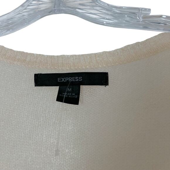 Express Pearl-Embellished Mohair Cardigan Women's M Cream Delicate 3/4 Sleeve - Picture 2 of 8